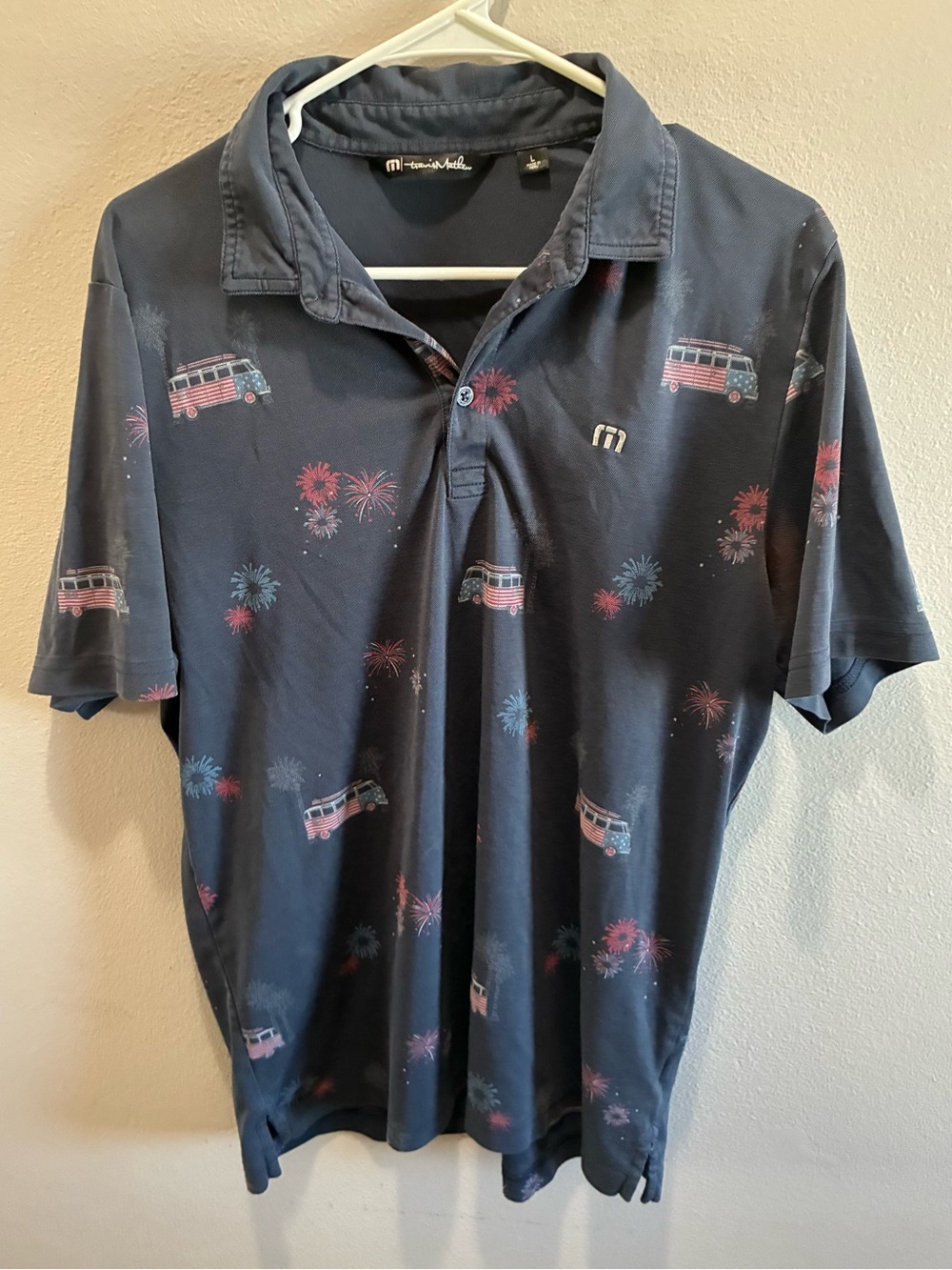 Travis Mathew Navy Polo with Camper & Firework Print